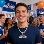 Seattle Seahawks Logo Pendant Necklace – with Heart Tennis Chain for Fans