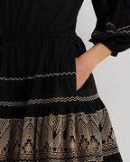LAUREN Ralph Lauren Embroidered Cotton Voile Dress Black/Tan