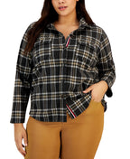 Tommy Hilfiger Women's Plaid Shacket Black Size 2X