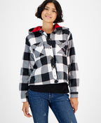 Tommy Jeans Women's Plaid Fleece Lined Hooded Shirt Jacket White Size Small