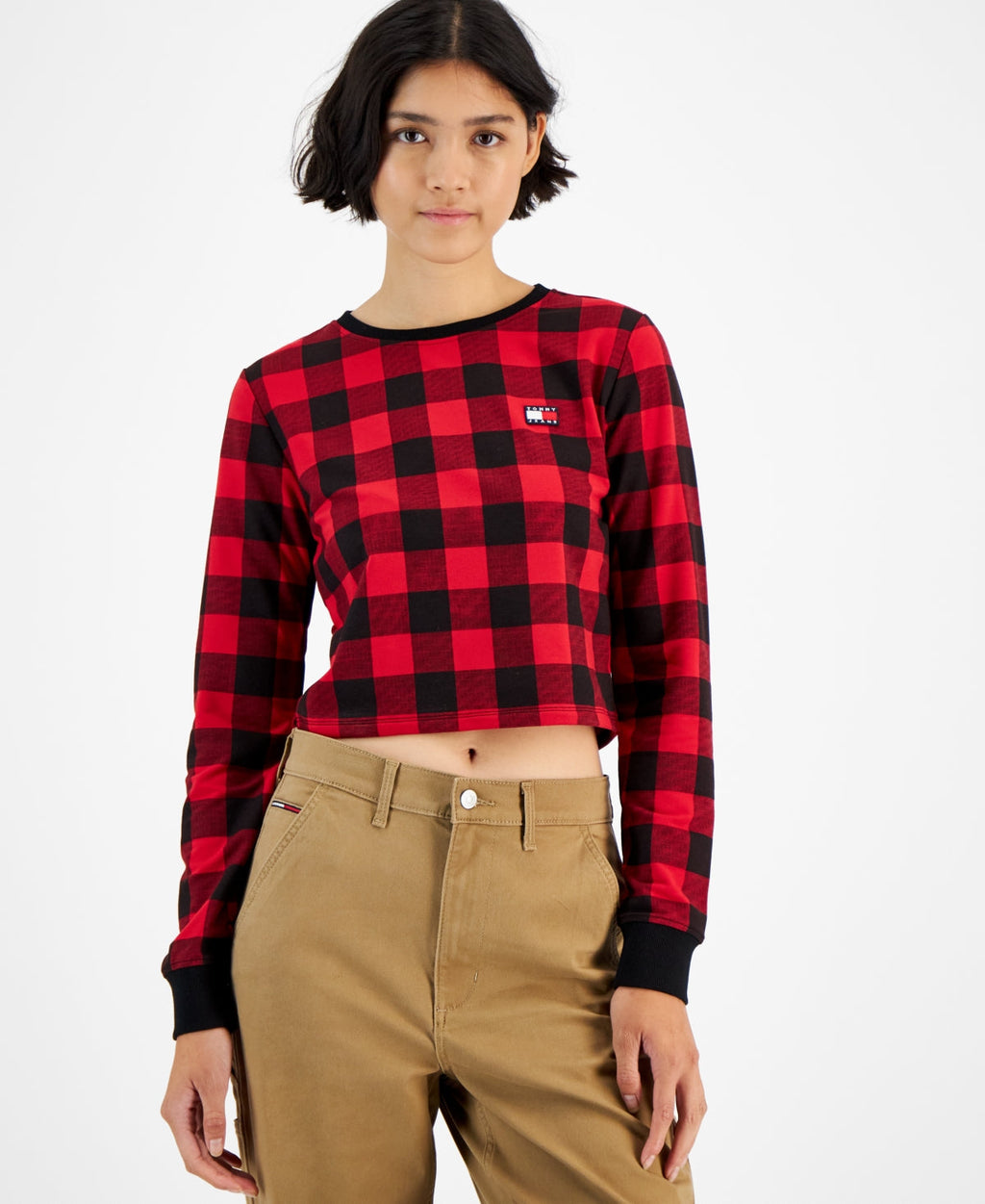 Tommy Jeans Women's Buffalo Plaid French Terry Sweatshirt Red Size X-Large