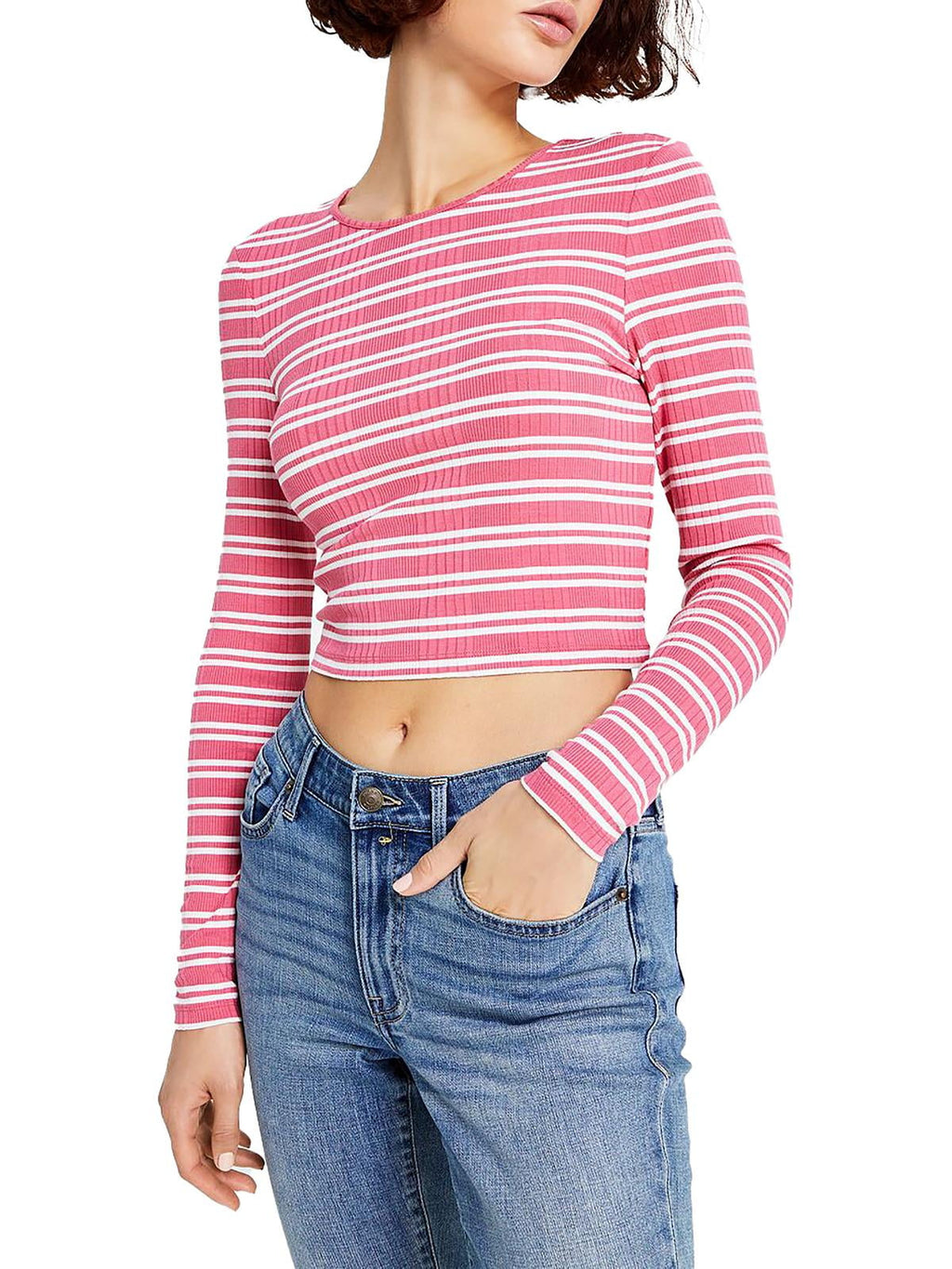 Tommy Jeans Women's Back Cutout Striped Ribbed Top Pink Size X-Large