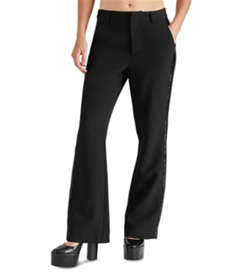 Steve Madden Waverly Sequin Stripe Kick Flare Pants Black