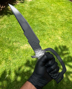 D Guard Custom Made D2 Steel Black Powder Coated Camping Knife