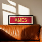 Framed Ames Red and Gold Bus Scroll