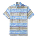 Men's Horizontal Stripe Shirt Blue Waves Print Casual Short Sleeve Button Down
