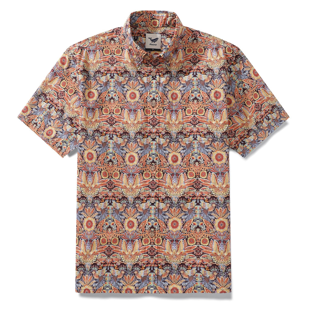 Men's Hawaiian Shirt Mystical Garden Print Cotton 1940s Vintage Short Sleeve Aloha Shirt