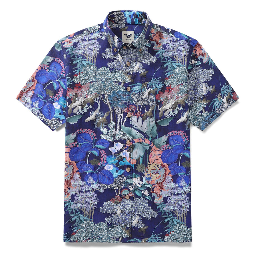 Men's Hawaiian Shirt 1950s Vintage Print Cotton Button-down Short Sleeve Aloha Shirt