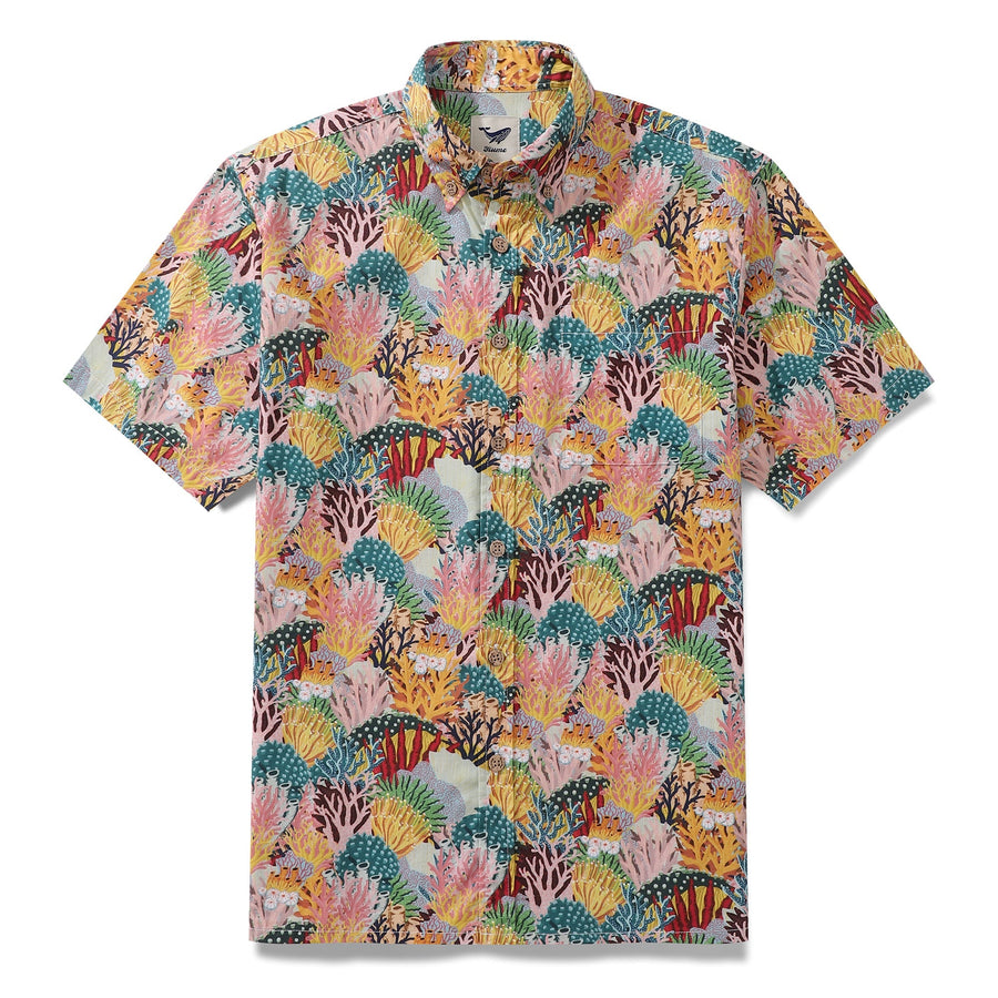 Men's Hawaiian Shirt Coral Reef Shirt 100% Cotton Button-down Short Sleeve Aloha Shirt