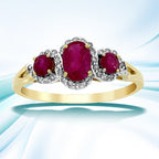 1.04ct Ruby Diamond 3 Stone Ring 14KT Yellow Gold