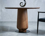 Modern Round Walnut Pedestal Dining Table