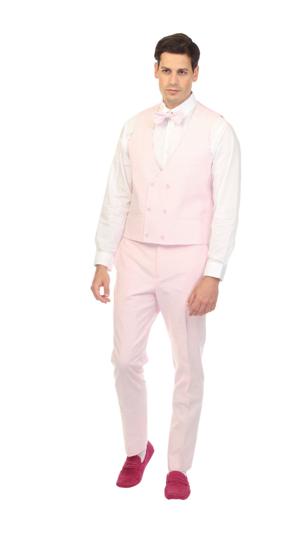Men's Pink Double Breasted Seersucker Vest – Grant