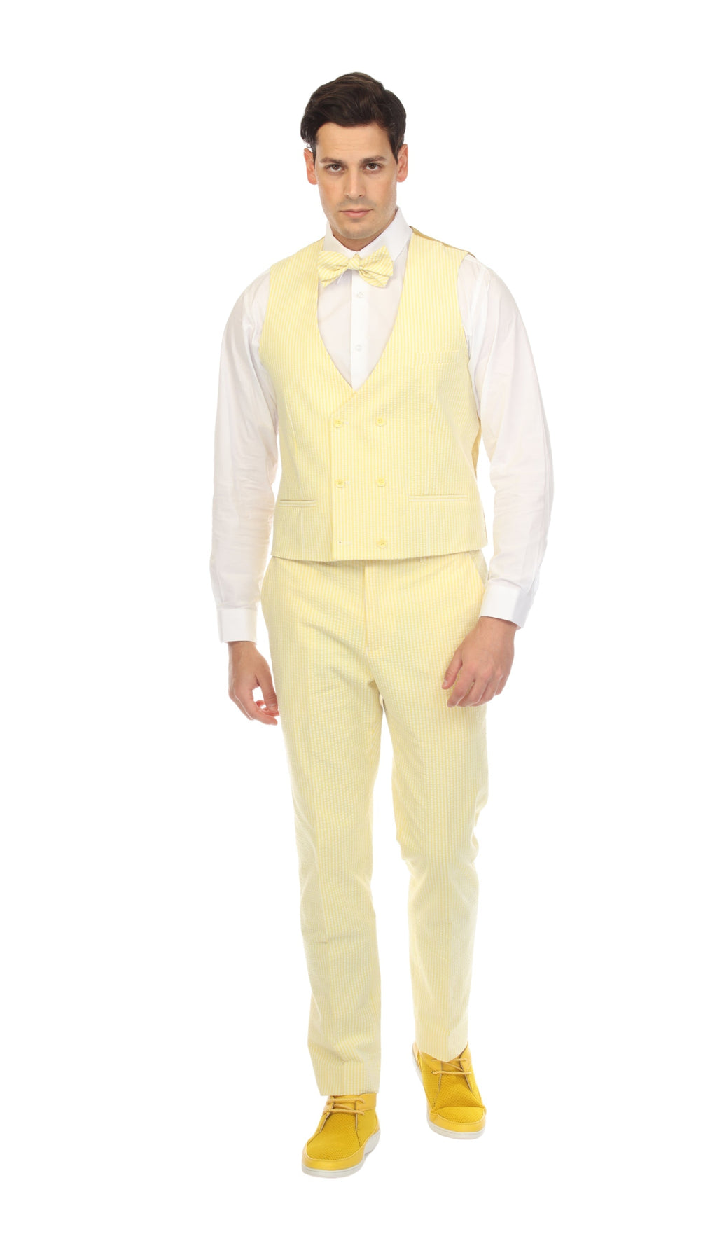 Men's Yellow Double Breasted Seersucker Vest – Grant