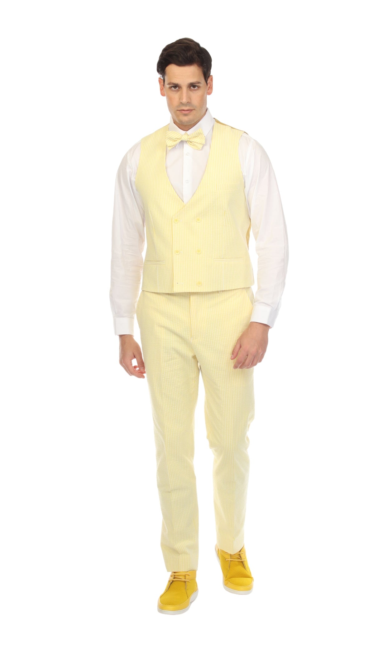 Men's Yellow Double Breasted Seersucker Vest – Grant