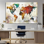 Watercolor World Map Canvas Print | Framed Travel Map Wall Art for Couples
