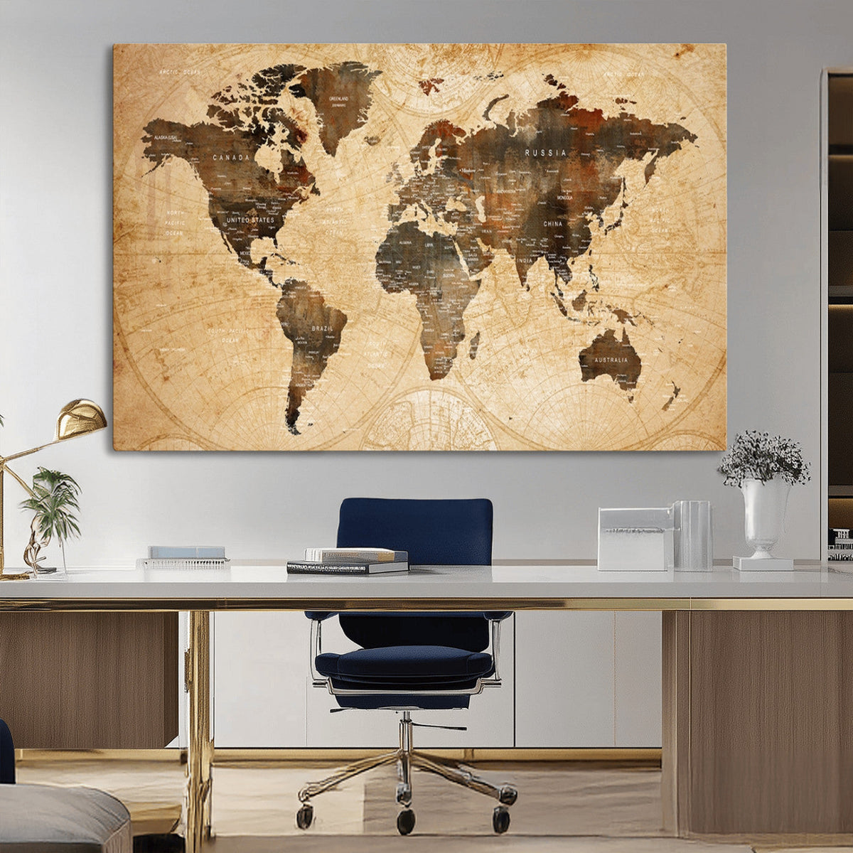 Push Pin World Map Canvas Print | Framed Travel Tracker Wall Art