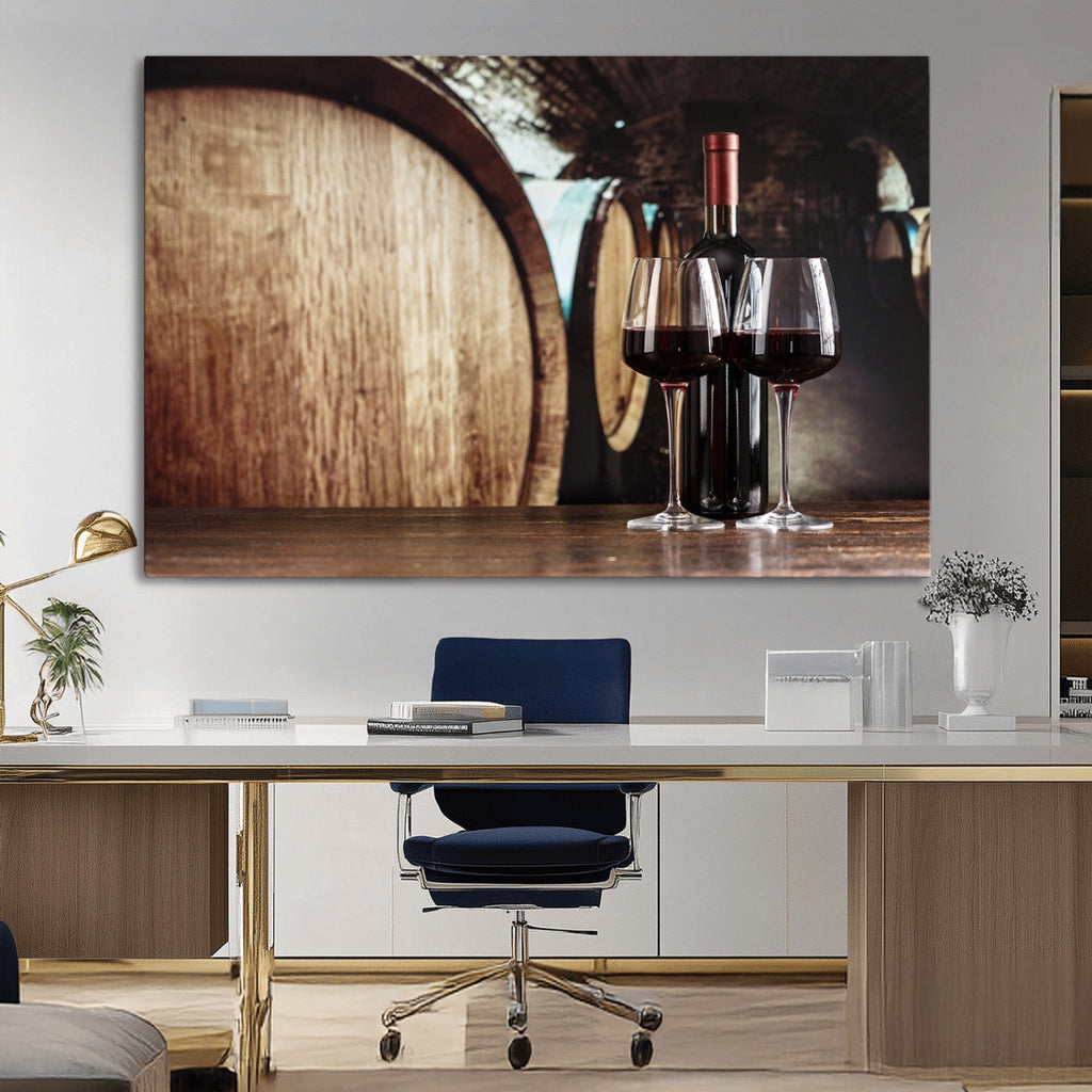 Wine and Barrel Wall Art Canvas Print