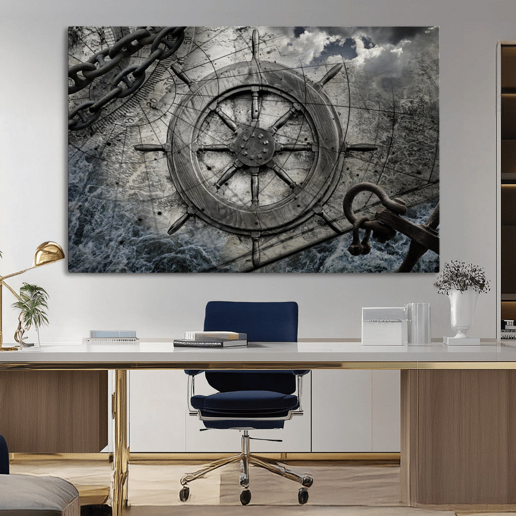 Ship Steering Wheel Vintage Wall Art Canvas Print