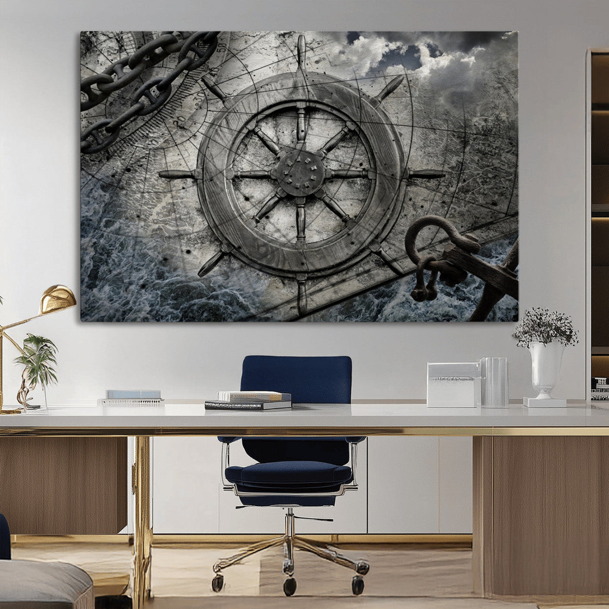 Ship Steering Wheel Vintage Wall Art Canvas Print