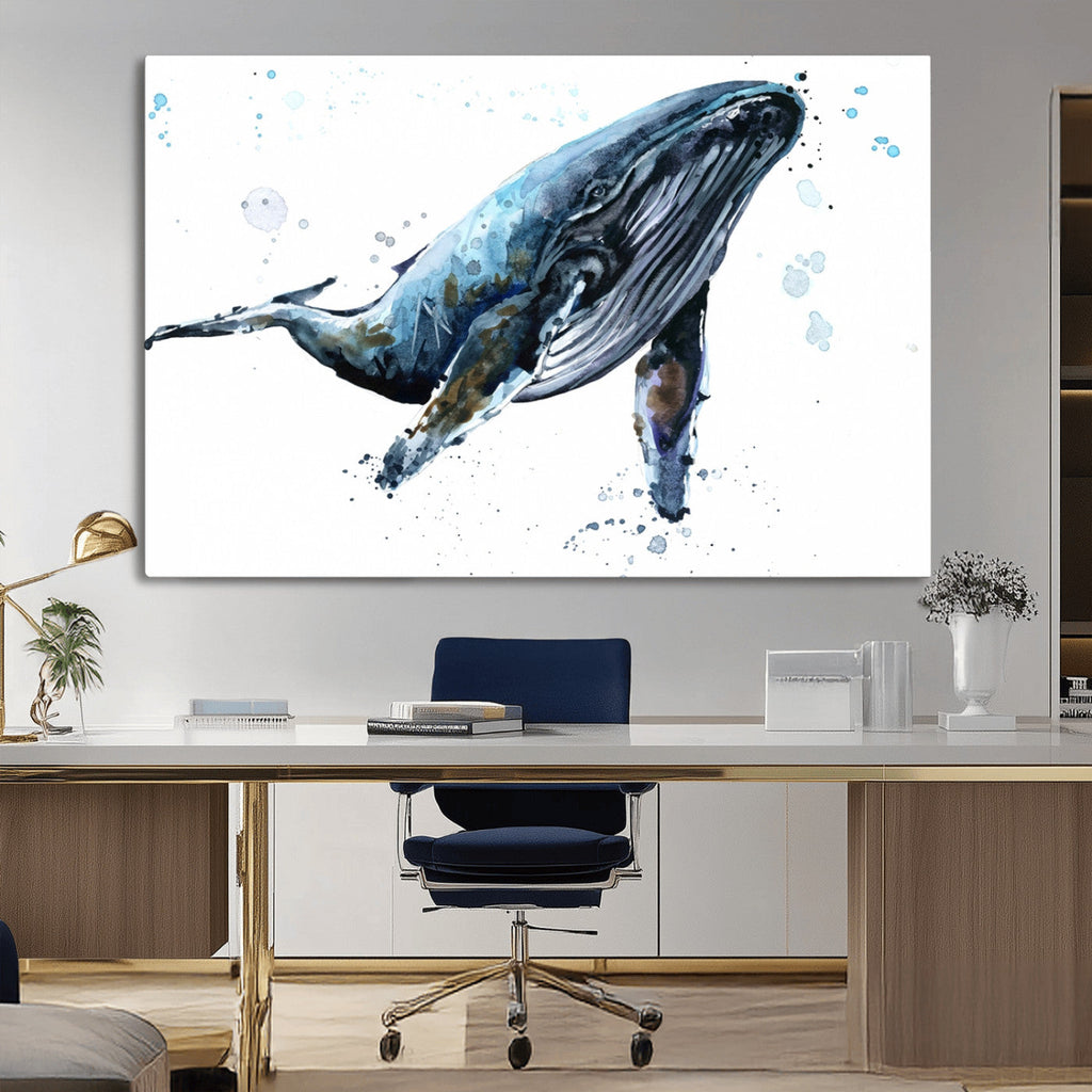 Watercolor Whale Wall Art Canvas Print