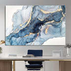 Blue Abstract Canvas Wall Art Print | Fluid Marble Effect Abstract Art