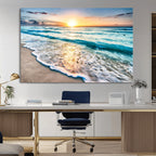 Sunset Beach Waves Canvas Wall Art | Ocean Sunset Coastal Print