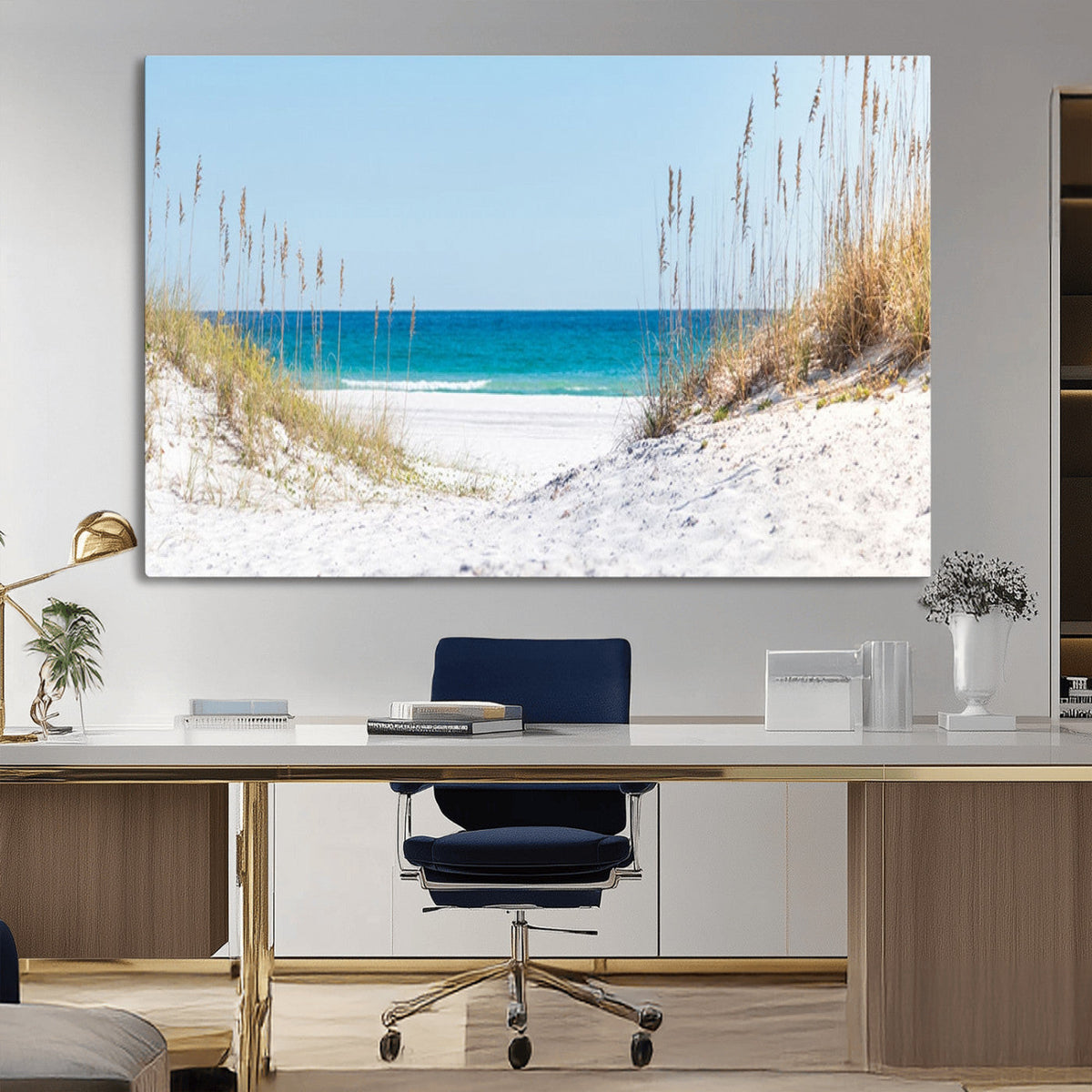 Serene Coastal Dune Path with Ocean View, 3-Panel Beach Canvas Wall Art
