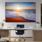 Tropical Ocean Sunset Wall Art Canvas Print, Golden Beach Horizon, Coastal Island Decor