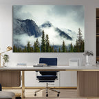 Mountain Mist Canvas Wall Art Print | 3-Panel Foggy Forest and Mountain Landscape