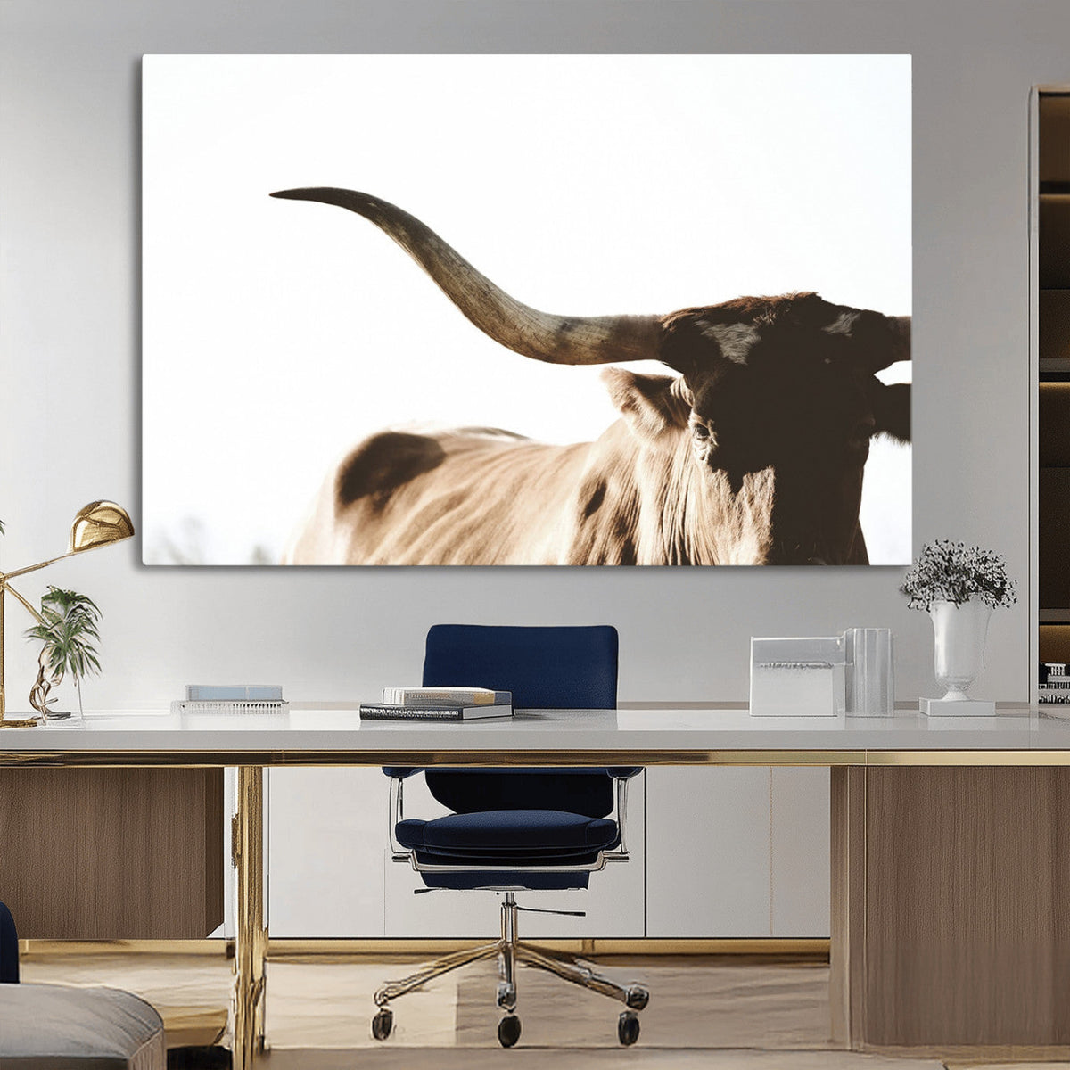 Texas Longhorn Wall Art Canvas Print, 3-Panel