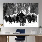 Bison Herd in Snow Wall Art Canvas Print | Rustic Western Bison Wall Art for Living Room and Farmhouse Decor