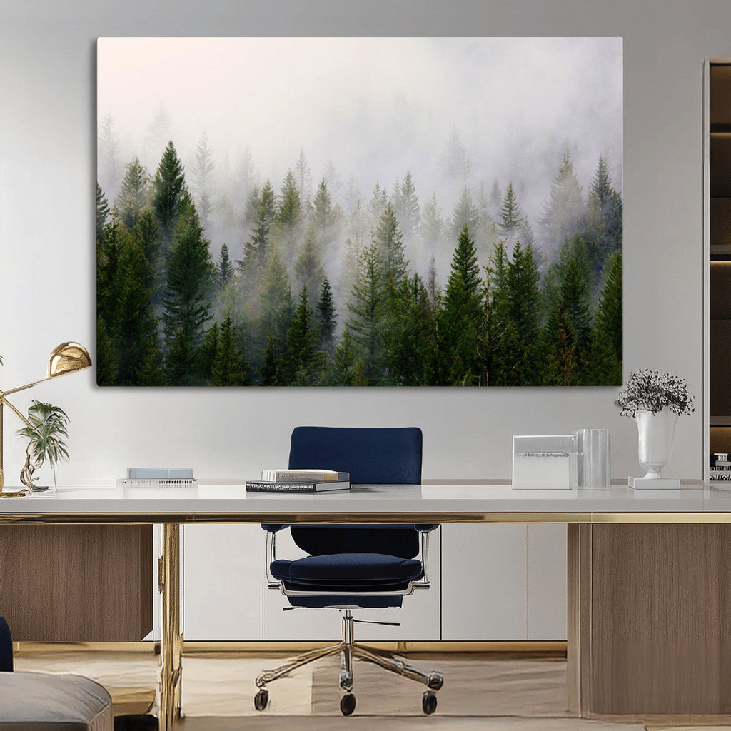 Forest Wall Art Canvas Print | Foggy Forest Wall Art | Pine Wood Forest Print