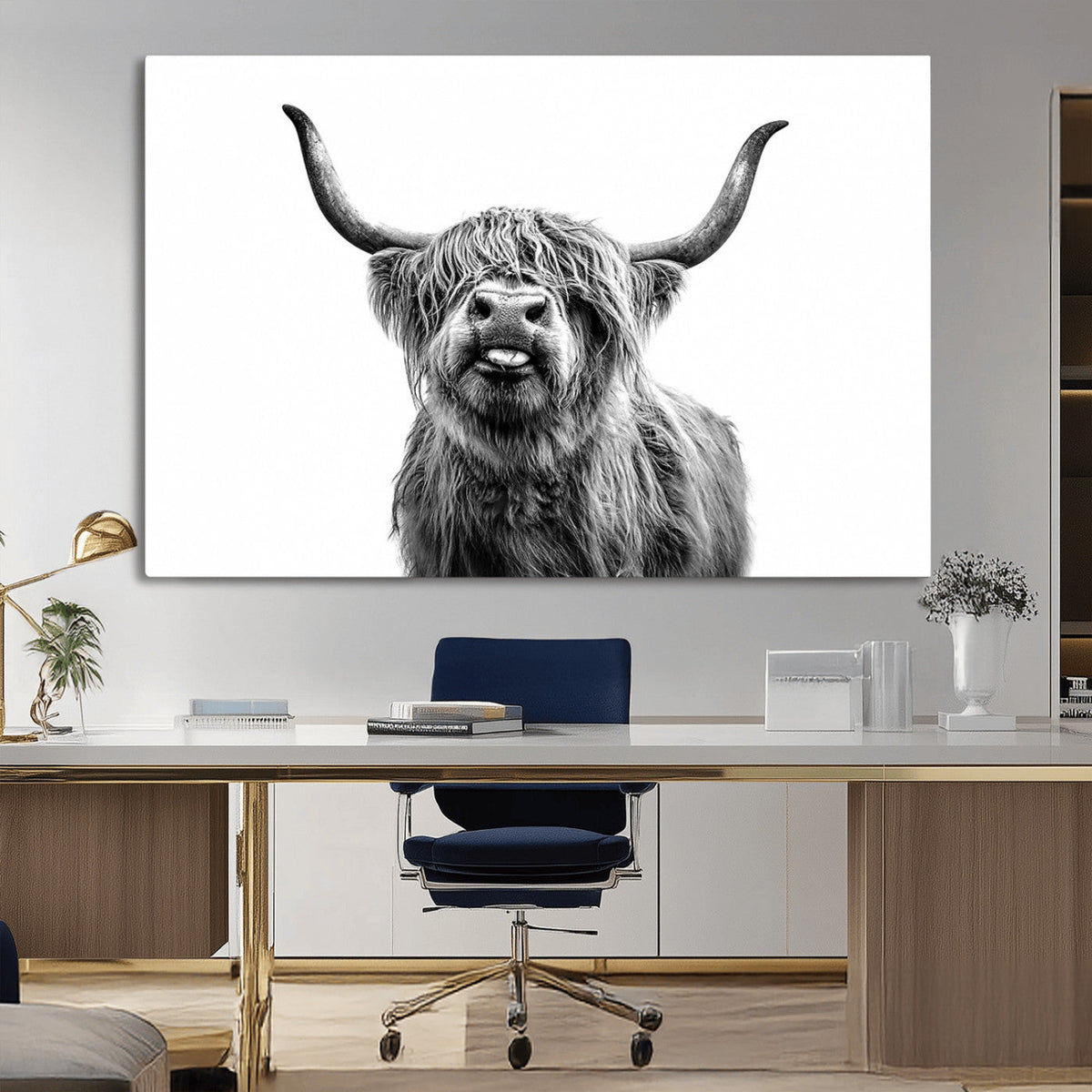 Fanny Scottish Highland Cow Cattle Art Print Farmhouse Wall Art Canvas Print