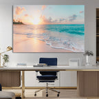 Beach Wall Art, Stunning Ocean Sunset Canvas Print with Coastal Design for Relaxing Home Decor
