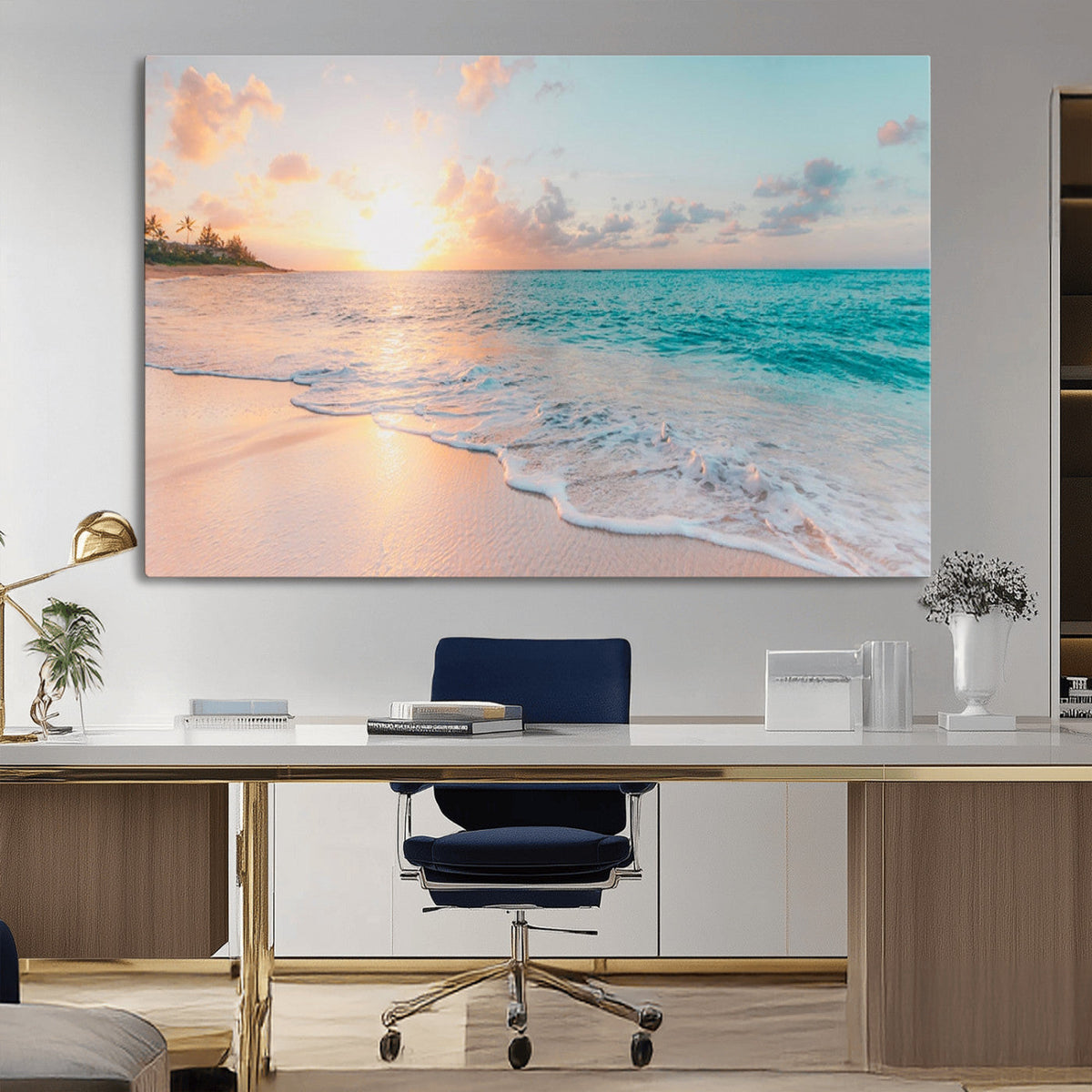 Beach Wall Art, Stunning Ocean Sunset Canvas Print with Coastal Design for Relaxing Home Decor