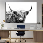 Black White Scottish Highland Cow Cattle Art Print Farmhouse Decor
