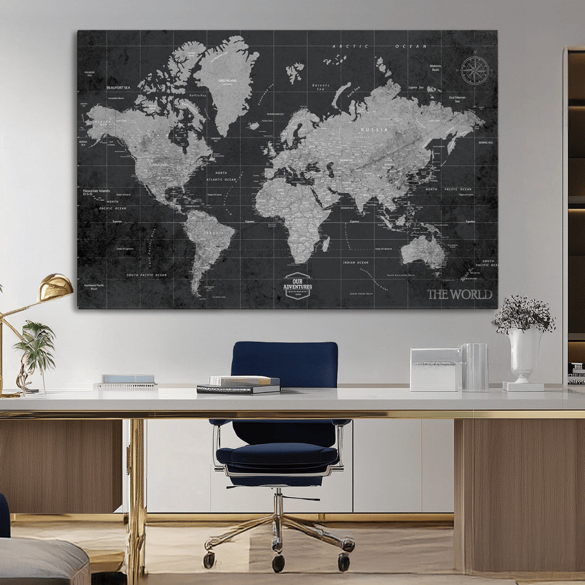 World Map Canvas Print, Detailed Map of the World Wall Art for Home or Office