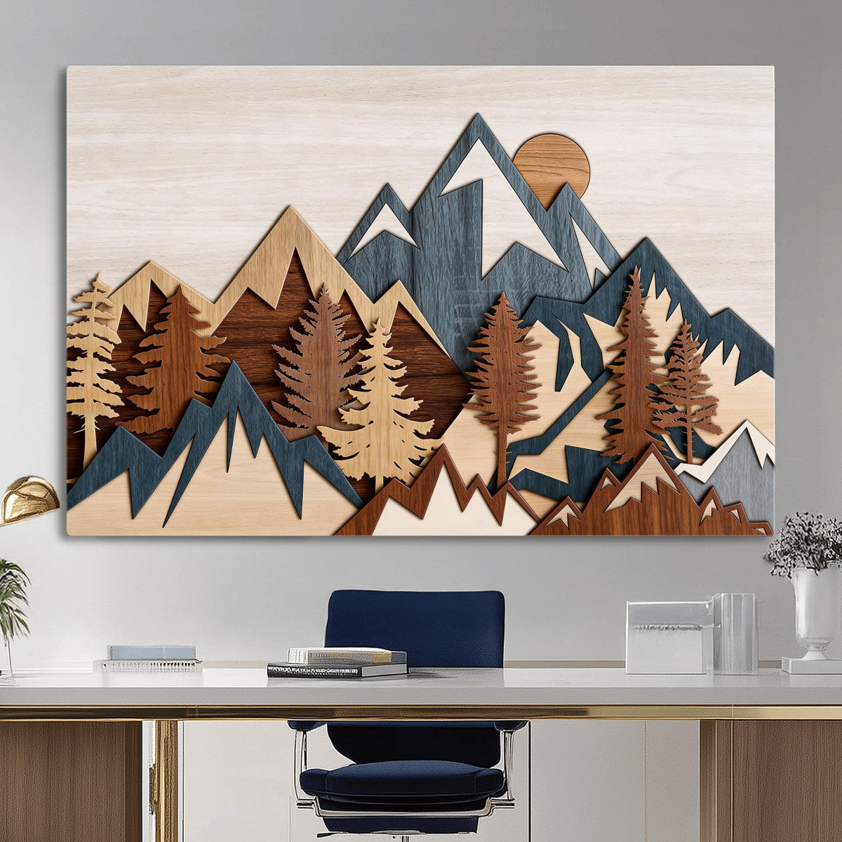 Rustic Abstract Wood Panel Effect Canvas | Mountain Range Top Wood Wall Art Canvas Print