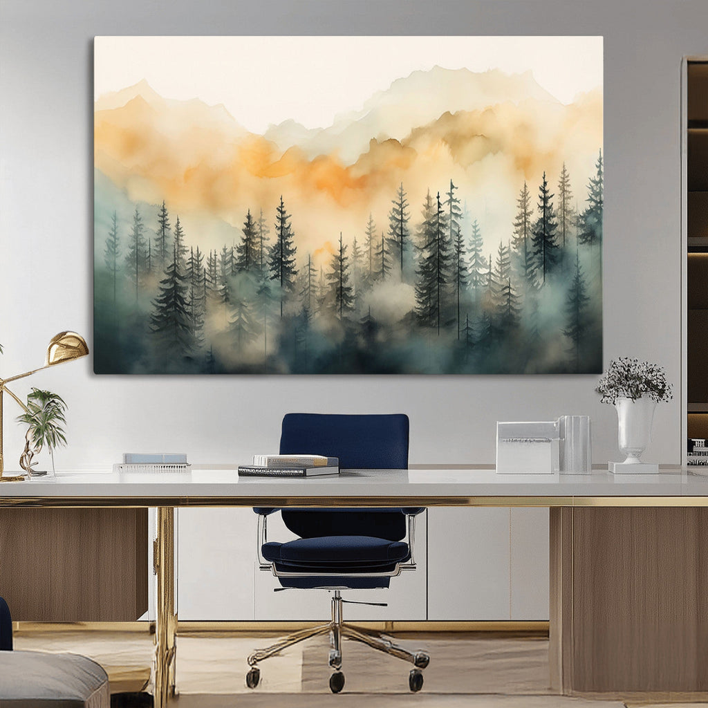 Abstract Forest Print | Mountain Wall Art | Autumn Landscape Canvas Print