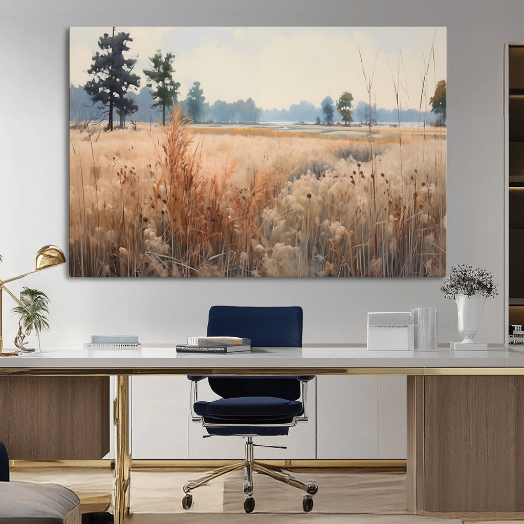 Golden Fields Canvas Wall Art Print | Serene Minimalist Landscape for Modern Decor