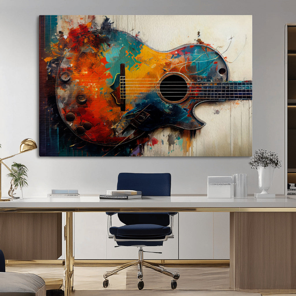 Abstract Guitar Wall Art Canvas | Vibrant Music-Inspired Art for Living Room or Studio