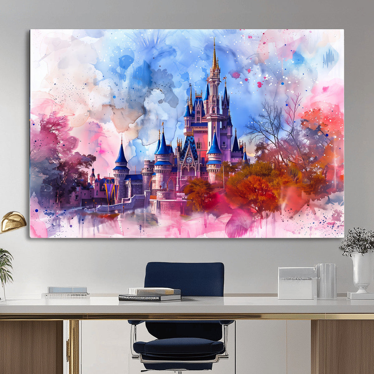 Disney Wall Art: Dreamy Watercolor Cinderella Castle Canvas Print