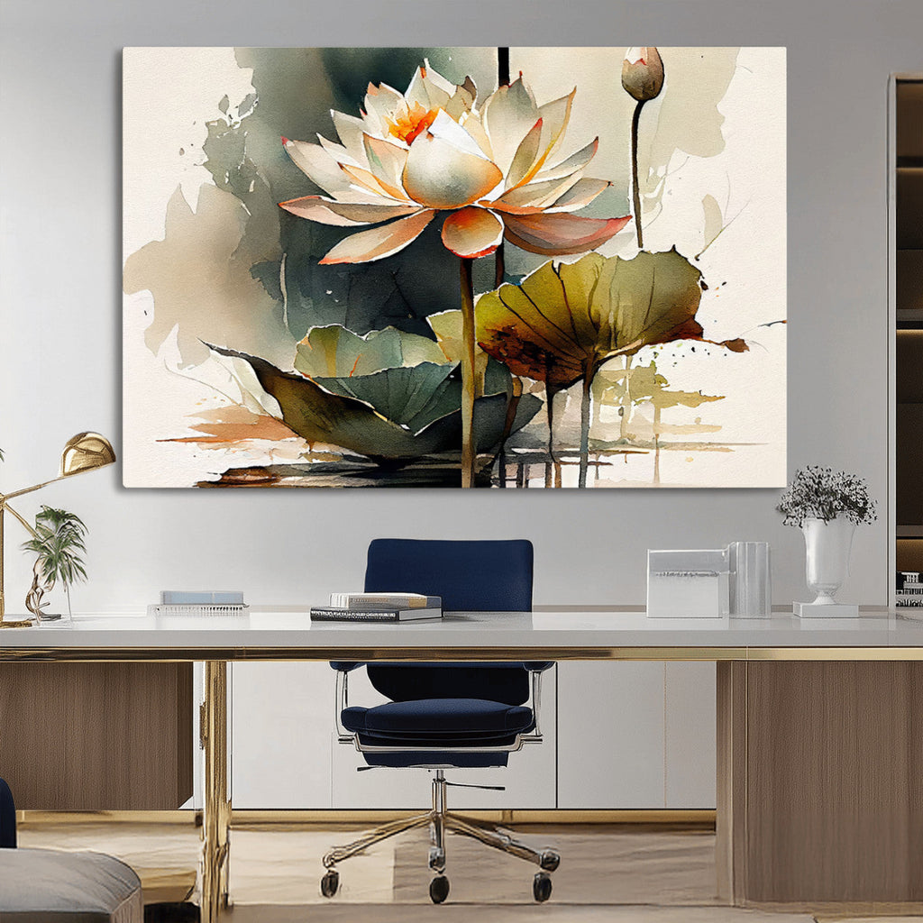Lotus Flower Watercolor Canvas Print | A Symbol of Serenity and Growth in Soft Watercolors