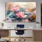 Lotus Flower Wall Art | 3 Panel Giclee Canvas Print of Pink Lotus Blossoms
