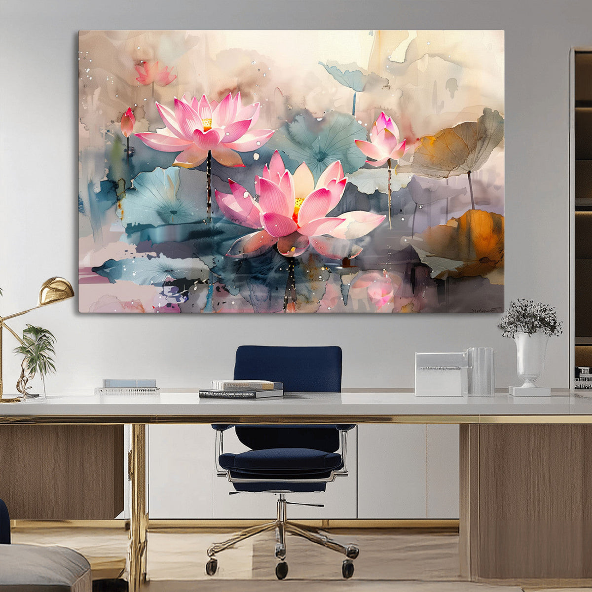 Lotus Flower Wall Art | 3 Panel Giclee Canvas Print of Pink Lotus Blossoms