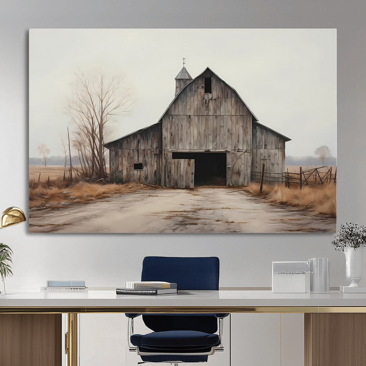 Farmhouse Rustic Barn Wall Art Canvas Print, Framed and Ready to Hang