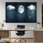 3 Piece Indigo Cloud Wall Art, Thunderstorm Moon Cloud Artwork