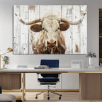 Rustic Longhorn Bull Wall Art Canvas Set