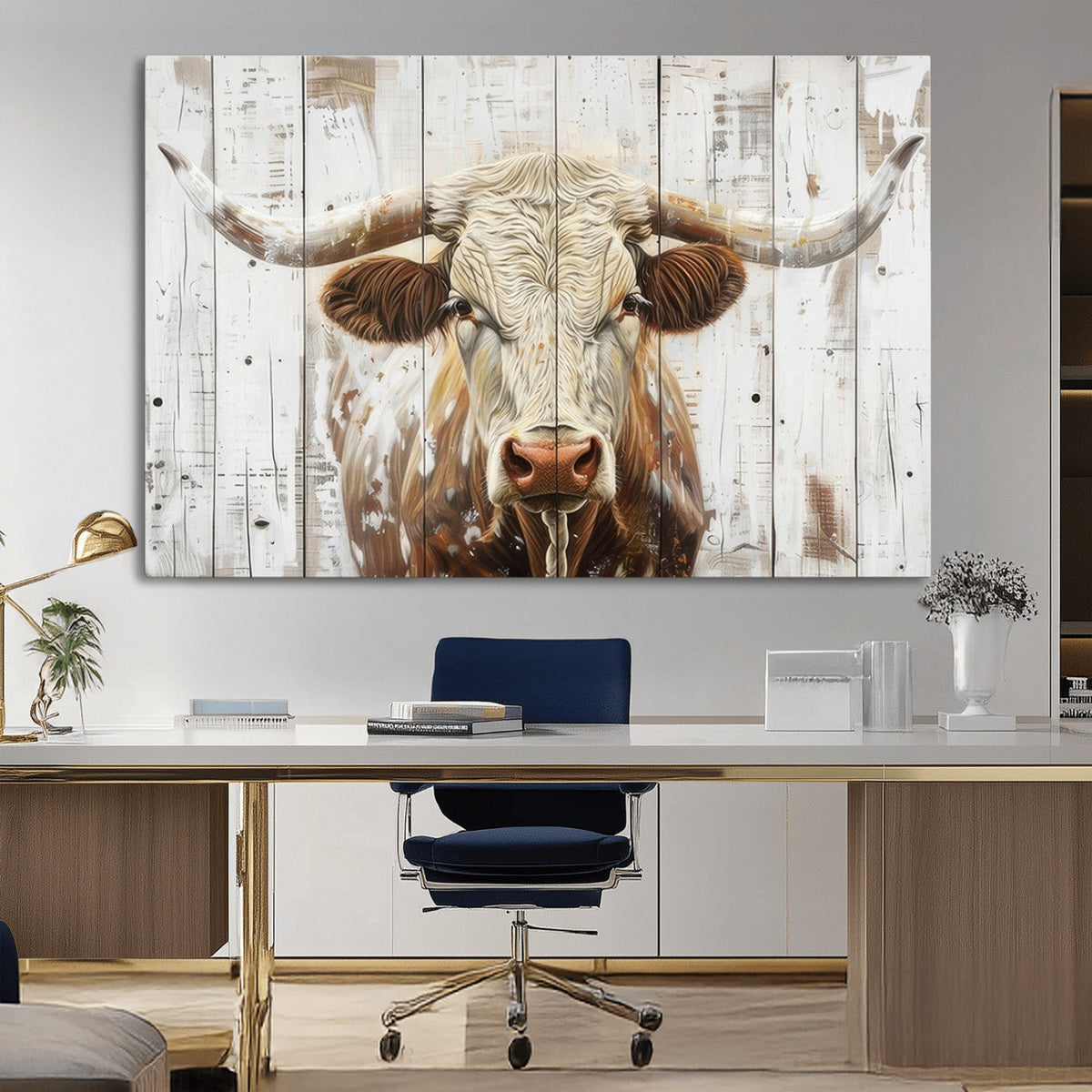 Rustic Longhorn Bull Wall Art Canvas Set