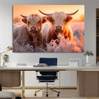 Highland Cows at Sunrise Wall Art Canvas Set